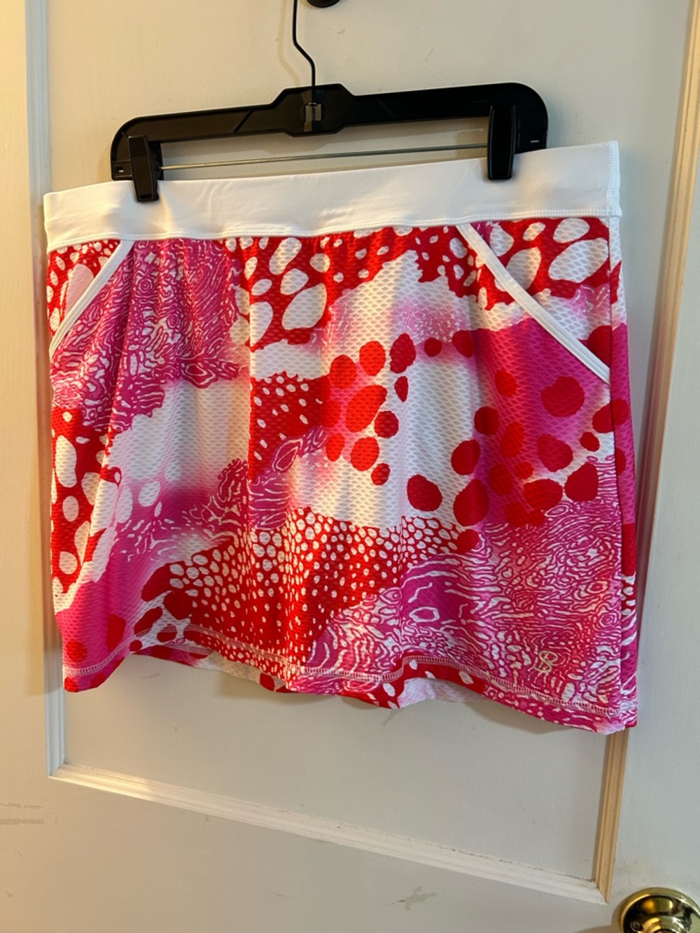 Sofiabella Pink & Red Print Athletic Skort with White Waistband